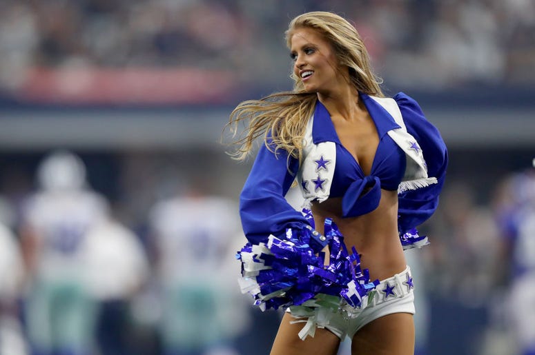 The Dallas Cowboys Cheerleaders perform as the Cowboys take on the New York Giants at AT&T Stadium on September 08, 2019 in Arlington, Texas. The Dallas Cowboys Cheerleaders perform as the Cowboys take on the New York Giants at AT&T Stadium on September 08, 2019 in Arlington, Texas.