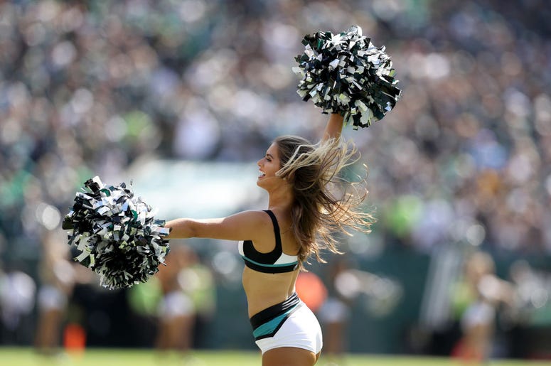 Philadelphia Eagles cheerleaders preform during the Eagles and Washington Redskins game at Lincoln Financial Field on September 08, 2019 in Philadelphia, Pennsylvania. Philadelphia Eagles cheerleaders preform during the Eagles and Washington Redskins game at Lincoln Financial Field on September 08, 2019 in Philadelphia, Pennsylvania.