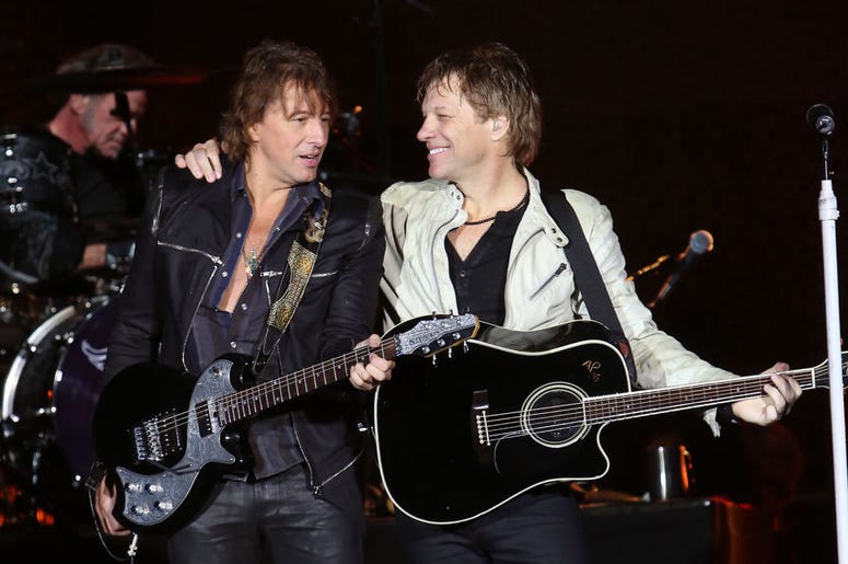 Musicians Richie Sambora and Jon Bon Jovi perfom Musicians Richie Sambora and Jon Bon Jovi perfom