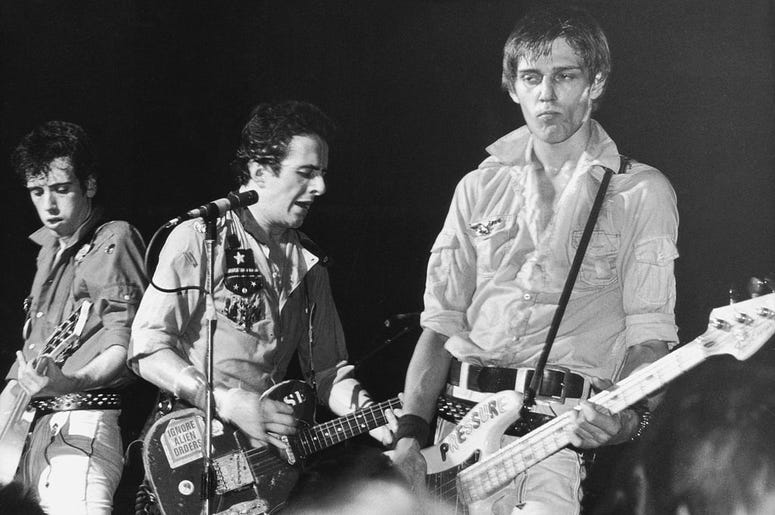 left to right, Mick Jones, Joe Strummer and Paul Simonon of punk rock band The Clash, circa 198 left to right, Mick Jones, Joe Strummer and Paul Simonon of punk rock band The Clash, circa 198
