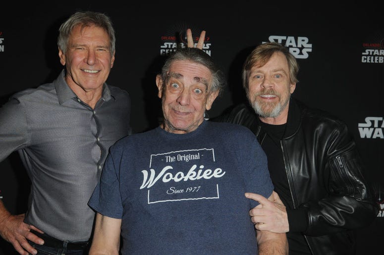 Harrison Ford, Peter Mayhew and Mark Hamill attend the 40 Years of Star Wars panel during the 2017 Star Wars Celebrationat Orange County Convention Center on April 13, 2017 in Orlando, Florida. Harrison Ford, Peter Mayhew and Mark Hamill attend the 40 Years of Star Wars panel during the 2017 Star Wars Celebrationat Orange County Convention Center on April 13, 2017 in Orlando, Florida.