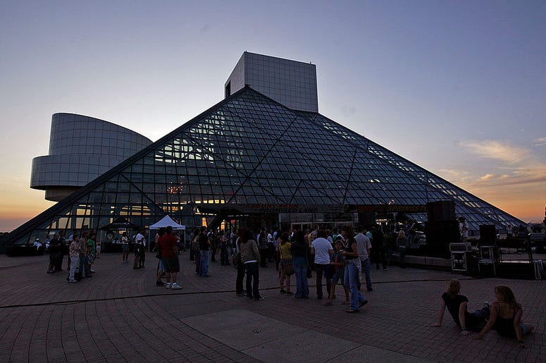 CLEVELAND - AUGUST 05: A general view of the Rock and Roll Hall of Fame and Museum as Chairlift performs on August 5, 2009 in Cleveland, Ohio. (Photo by Mike Lawrie/Getty Images)