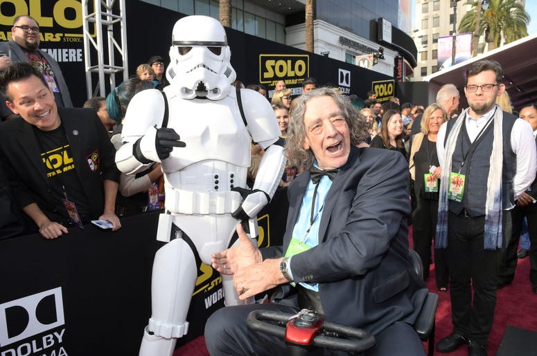 Actor Peter Mayhew attends the world premiere of Solo: A Star Wars Story in Hollywood on May 10, 2018. Actor Peter Mayhew attends the world premiere of Solo: A Star Wars Story in Hollywood on May 10, 2018.