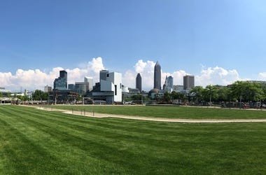 View of the Rock Hall from Voinovich Park in Cleveland