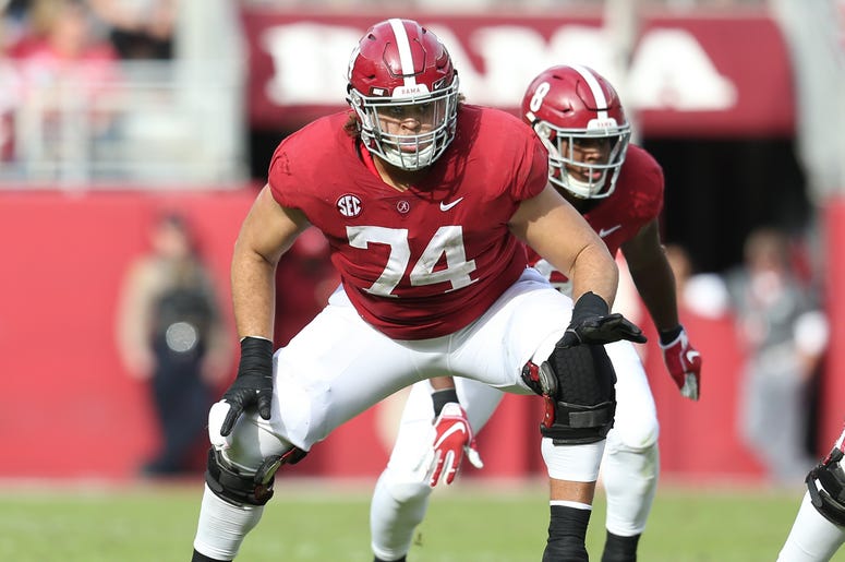 Nov 17, 2018; Tuscaloosa, AL, USA; Alabama Crimson Tide offensive lineman Jedrick Wills Jr. (74) during the second half against The Citadel Bulldogs at Bryant-Denny Stadium. Mandatory Credit: Marvin Gentry-USA TODAY Sports