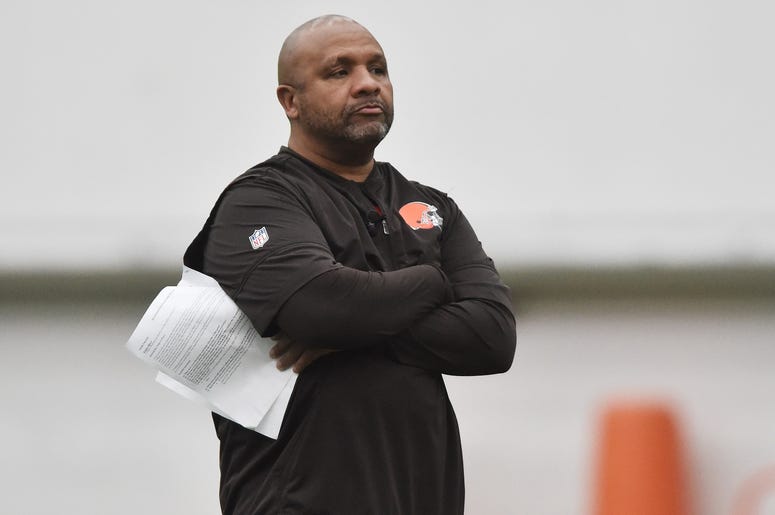 Cleveland Browns head coach Hue Jackson during rookie minicamp at the Cleveland Browns training facility. Cleveland Browns head coach Hue Jackson during rookie minicamp at the Cleveland Browns training facility.