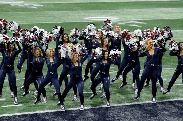 New England Patriots cheerleaders perform during the second quarter of Super Bowl LIII against the Los Angeles Rams at Mercedes-Benz Stadium. New England Patriots cheerleaders perform during the second quarter of Super Bowl LIII against the Los Angeles Rams at Mercedes-Benz Stadium.