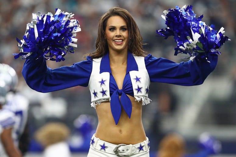 Dallas Cowboys cheerleaders perform during a timeout from the game against the New York Giants at AT&T Stadium. Dallas Cowboys cheerleaders perform during a timeout from the game against the New York Giants at AT&T Stadium.