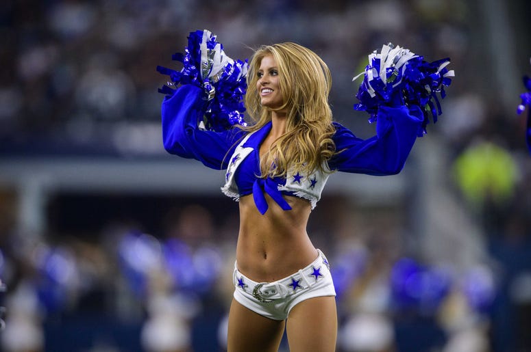 The Dallas Cowboys cheerleaders perform during the game against the New York Giants at AT&T Stadium. The Dallas Cowboys cheerleaders perform during the game against the New York Giants at AT&T Stadium.