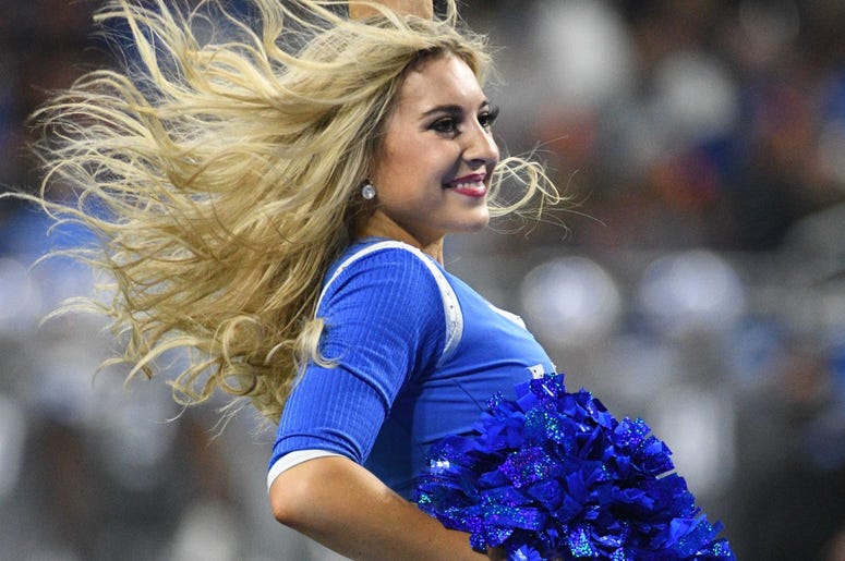 Detroit Lions cheerleader performs during the game against the Chicago Bears at Ford Field. Detroit Lions cheerleader performs during the game against the Chicago Bears at Ford Field.