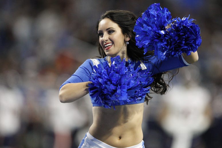 Detroit Lions cheerleaders perform during the fourth quarter against the Chicago Bears at Ford Field. Detroit Lions cheerleaders perform during the fourth quarter against the Chicago Bears at Ford Field.