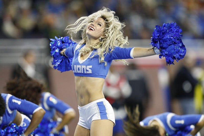 Detroit Lions cheerleaders perform during the fourth quarter against the Chicago Bears at Ford Field. Detroit Lions cheerleaders perform during the fourth quarter against the Chicago Bears at Ford Field.