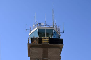 Apr 4, 2020; Victorville, California, USA; The air traffic control tower at the Southern California Logistics Airport. Commercial aircraft are being parked at the remote desert airport about 90 miles northeast of Los Angeles as demand for travel drops ami