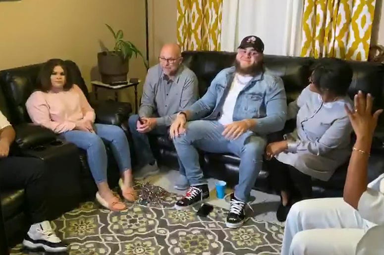 Apr 23, 2020; In this still image from video provided by the NFL, Jedrick Wills smiles during the NFL football draft Thursday, April 23, 2020. The Cleveland Browns selected Wills in the first round of the NFL Draft. Mandatory Credit: NFL/Handout Photo via