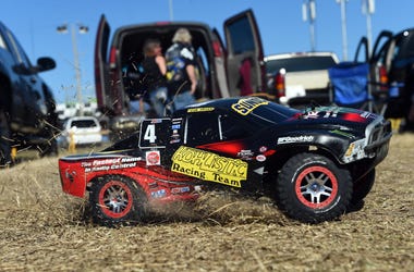 Feb 22, 2015; Daytona Beach, FL, USA; A remote control car drive in the infield camping area before the Daytona 500 at Daytona International Speedway. Mandatory Credit: Mike DiNovo-USA TODAY Sports