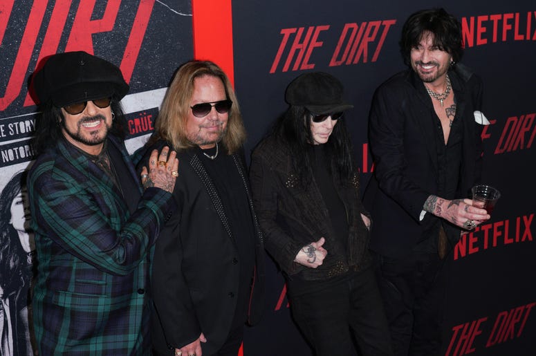 Vince Neil, Nikki Sixx, Mick Mars and Tommy Lee of Motley Crue at Los Angeles Premiere Of Netflix's 'The Dirt' held at The ArcLight Hollywood - Cinerama Dome on March 18, 2019 in Hollywood, CA Vince Neil, Nikki Sixx, Mick Mars and Tommy Lee of Motley Crue at Los Angeles Premiere Of Netflix's 'The Dirt' held at The ArcLight Hollywood - Cinerama Dome on March 18, 2019 in Hollywood, CA