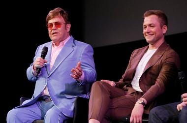 Rachel Murray / Stringer Elton John and Taron Egerton speak onstage during a Special Screening Q&A moderated by Dave Karger in support of Rocketman