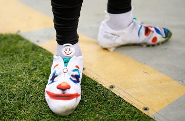 Nov 3, 2019; Denver, CO, USA; A detail view of the shoes worn by Cleveland Browns wide receiver Odell Beckham Jr. (13) in the second quarter against the Denver Broncos at Empower Field at Mile High. Mandatory Credit: Isaiah J. Downing-USA TODAY Sports