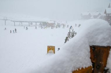 Nov 28, 2014; Lake Louise, Alberta, Canada; General view of the bottom of the hill as a training run for the men's downhill in the FIS alpine skiing World Cup at Lake Louise Ski Resort is cancelled due to heavy snowfall. Mandatory Credit: Sergei Belski-US