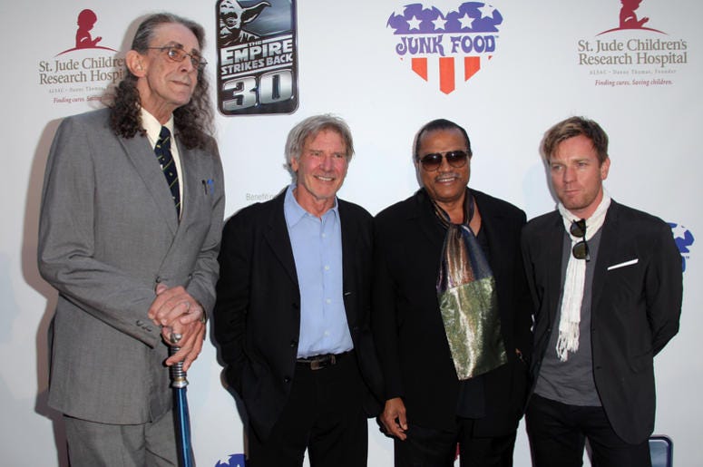 Peter Mayhew, Harrison Ford, Billy Dee Williams and Ewan McGregor arrive to St. Jude's 30th anniversary screening of 'The Empire Strikes Back' Peter Mayhew, Harrison Ford, Billy Dee Williams and Ewan McGregor arrive to St. Jude's 30th anniversary screening of 'The Empire Strikes Back'
