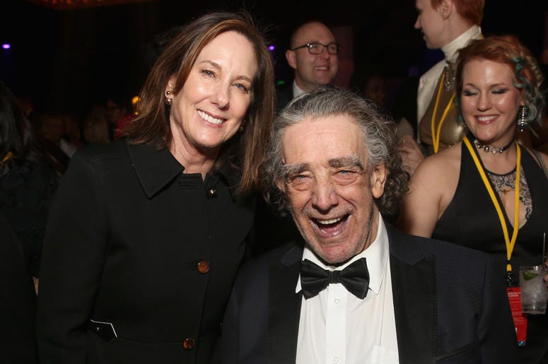 Producer Kathleen Kennedy (L) and Peter Mayhew at the world premiere of Lucasfilm's Star Wars: The Last Jedi Producer Kathleen Kennedy (L) and Peter Mayhew at the world premiere of Lucasfilm's Star Wars: The Last Jedi