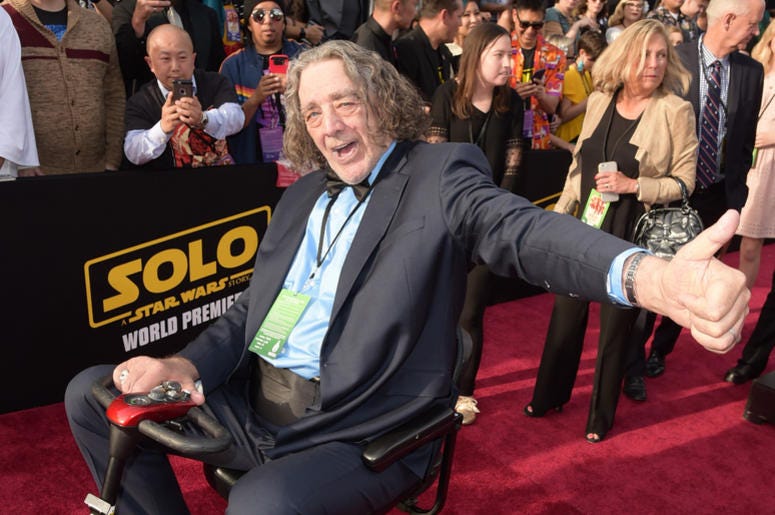 Peter Mayhew attends the premiere of Disney Pictures and Lucasfilm's "Solo: A Star Wars Story" at the El Capitan Theatre on May 10, 2018 Peter Mayhew attends the premiere of Disney Pictures and Lucasfilm's "Solo: A Star Wars Story" at the El Capitan Theatre on May 10, 2018