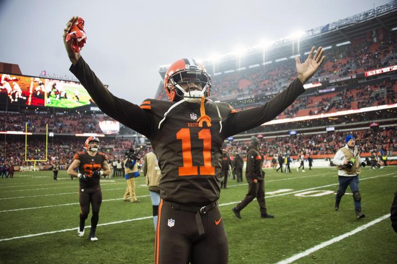 Cleveland Browns wide receiver Antonio Callaway (11) celebrates after the Browns beat the Cincinnati Bengals at FirstEnergy Stadium. Cleveland Browns wide receiver Antonio Callaway (11) celebrates after the Browns beat the Cincinnati Bengals at FirstEnergy Stadium.