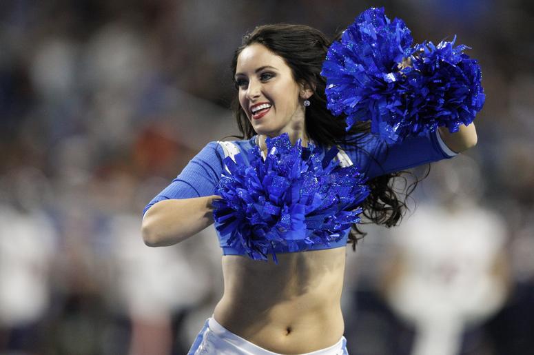 Detroit Lions cheerleaders perform during the fourth quarter against the Chicago Bears at Ford Field. Detroit Lions cheerleaders perform during the fourth quarter against the Chicago Bears at Ford Field.
