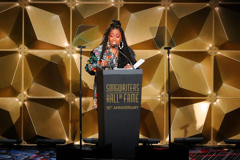 Missy Elliott speaks at the 50th annual Songwriters Hall of Fame induction and awards ceremony Thursday, June 13, 2019, in New York.