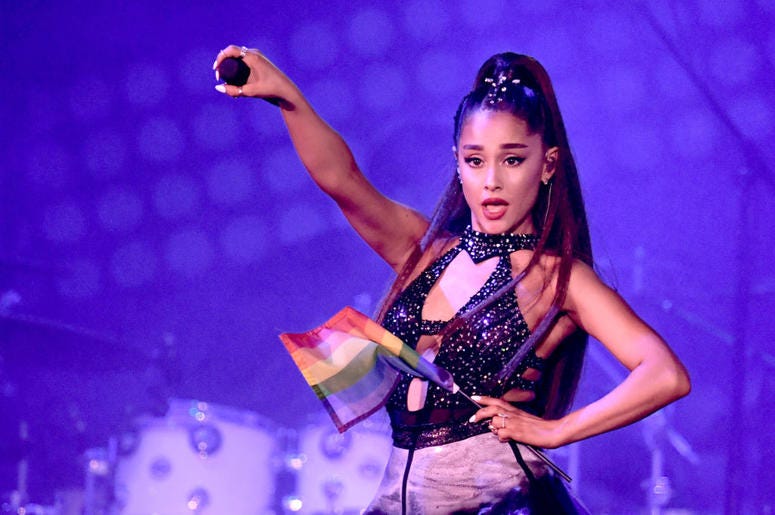 Ariana Grande performs onstage at Banc of California Stadium on June 2, 2018 in Los Angeles, California Ariana Grande performs onstage at Banc of California Stadium on June 2, 2018 in Los Angeles, California
