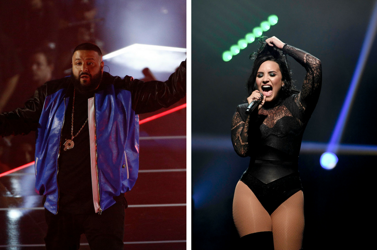 DJ Khaled performs during NBA All-Star Saturday Night at Smoothie King Center / Demi Lovato performs during the Future Now concert tour stop at the BB&T Center. DJ Khaled performs during NBA All-Star Saturday Night at Smoothie King Center / Demi Lovato performs during the Future Now concert tour stop at the BB&T Center.