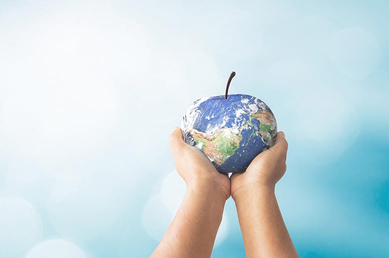 Earth as an apple in child's hands