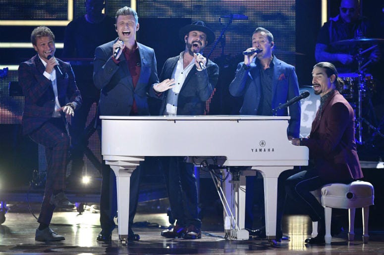 Backstreet Boys Oct 18, 2017; Nashville, TN; Backstreet Boys honor 2017 CMT Artists of the Year Florida Georgia Line by performing their song, \"Holy,\" during the show at Schermerhorn Symphony Center.