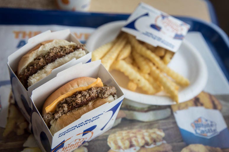 White Castle hamburgers and fries