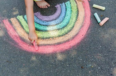 rainbow chalk on sidewalk rainbow chalk on sidewalk