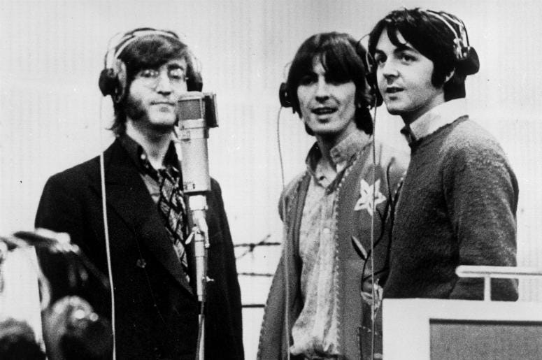 John Lennon, George Harrison and Paul McCartney, record voices in a studio for their new cartoon film 'Yellow Submarine' John Lennon, George Harrison and Paul McCartney, record voices in a studio for their new cartoon film 'Yellow Submarine'