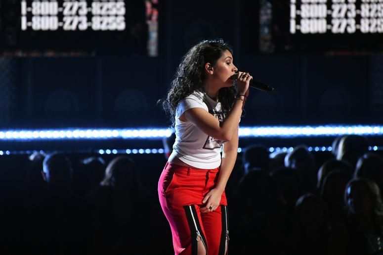 Alessia Cara performs 1-800-273-8255 during the 60th Annual Grammy Awards Alessia Cara performs 1-800-273-8255 during the 60th Annual Grammy Awards