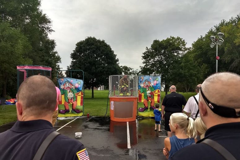 #SunPrairieStrong Event Dunk Tank with Firefighters #SunPrairieStrong Event with WOLX, July 31, 2018