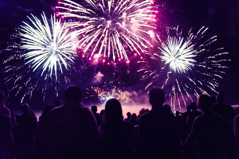 Crowd Of People Staring at Fireworks