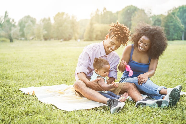 Mom, Dad, and Child Having A Picnic
