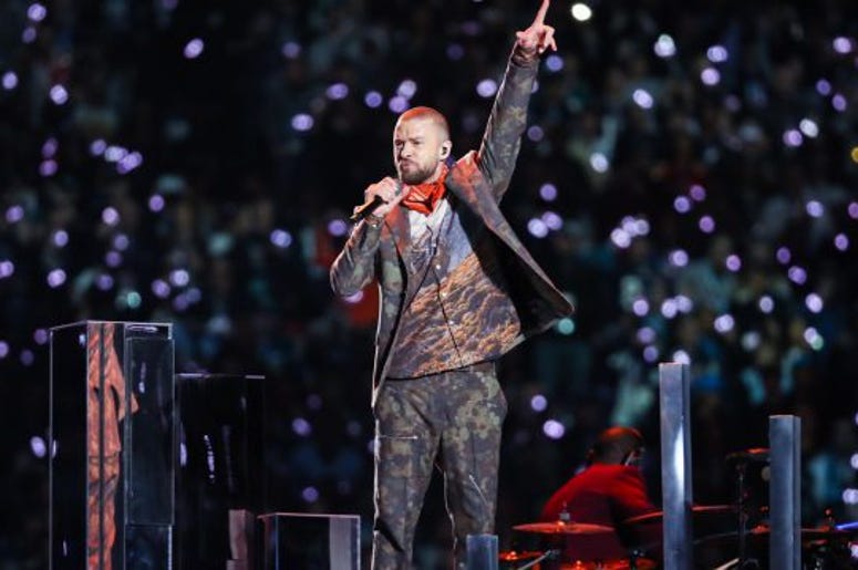 Justin Timberlake performs during the Pepsi Super Bowl LII Halftime Show Justin Timberlake performs during the Pepsi Super Bowl LII Halftime Show