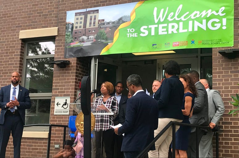 Mayor Muriel Bowser cut the ribbon on a brand new Ward 5 short-term family housing facility The Sterling. Mayor Muriel Bowser cut the ribbon on a brand new Ward 5 short-term family housing facility The Sterling.