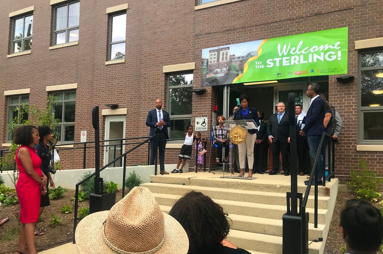 Mayor Muriel Bowser cut the ribbon on a brand new Ward 5 short-term family housing facility The Sterling. Mayor Muriel Bowser cut the ribbon on a brand new Ward 5 short-term family housing facility The Sterling.