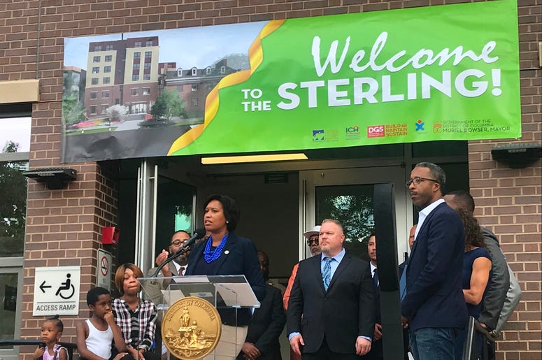 Mayor Muriel Bowser cut the ribbon on a brand new Ward 5 short-term family housing facility The Sterling. Mayor Muriel Bowser cut the ribbon on a brand new Ward 5 short-term family housing facility The Sterling.