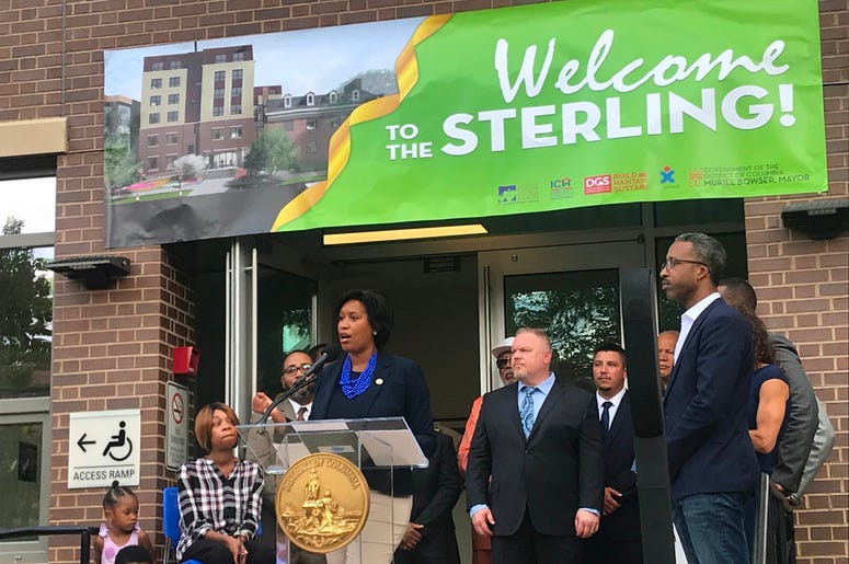 Mayor Muriel Bowser cut the ribbon on a brand new Ward 5 short-term family housing facility The Sterling. Mayor Muriel Bowser cut the ribbon on a brand new Ward 5 short-term family housing facility The Sterling.