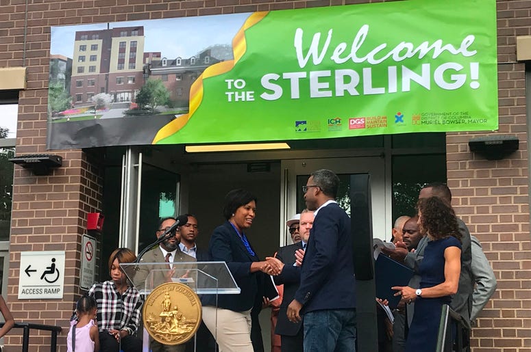 Mayor Muriel Bowser cut the ribbon on a brand new Ward 5 short-term family housing facility The Sterling. Mayor Muriel Bowser cut the ribbon on a brand new Ward 5 short-term family housing facility The Sterling.
