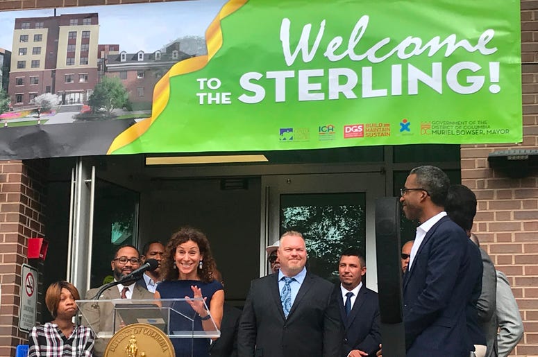 Mayor Muriel Bowser cut the ribbon on a brand new Ward 5 short-term family housing facility The Sterling. Mayor Muriel Bowser cut the ribbon on a brand new Ward 5 short-term family housing facility The Sterling.