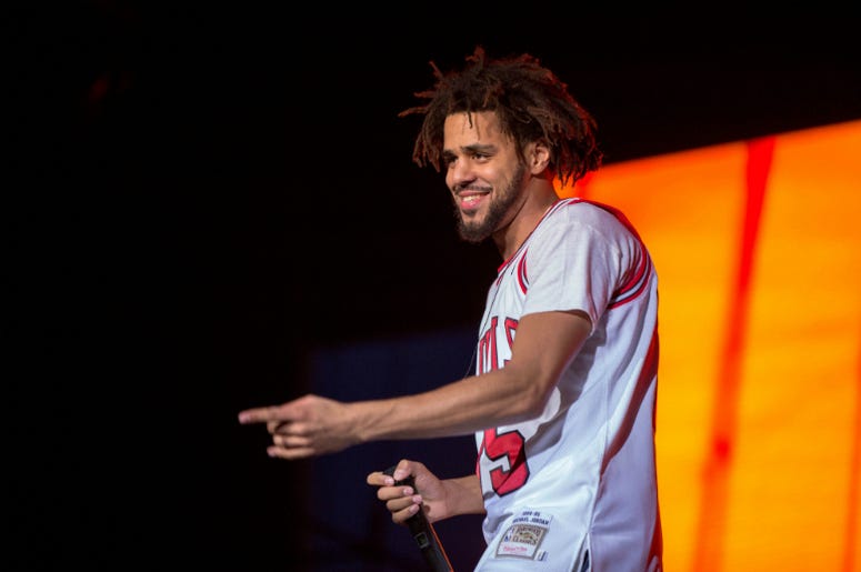 July 28, 2016; Chicago, IL, USA; Recording artist J. Cole (Jermaine Lamarr Cole) performs live during Lollapalooza Music Festival at Grant Park. July 28, 2016; Chicago, IL, USA; Recording artist J. Cole (Jermaine Lamarr Cole) performs live during Lollapalooza Music Festival at Grant Park.