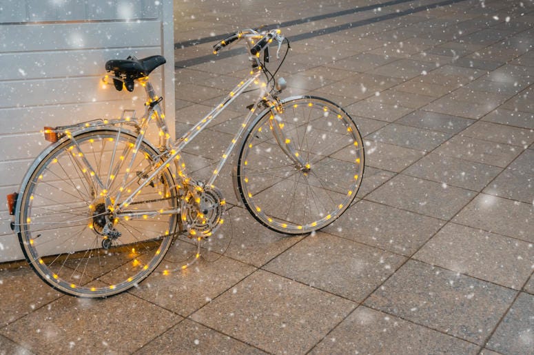 Bike Covered In Hanging Lights