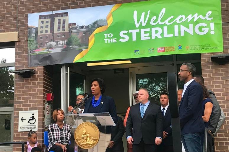 Mayor Muriel Bowser cut the ribbon on a brand new Ward 5 short-term family housing facility The Sterling. Mayor Muriel Bowser cut the ribbon on a brand new Ward 5 short-term family housing facility The Sterling.